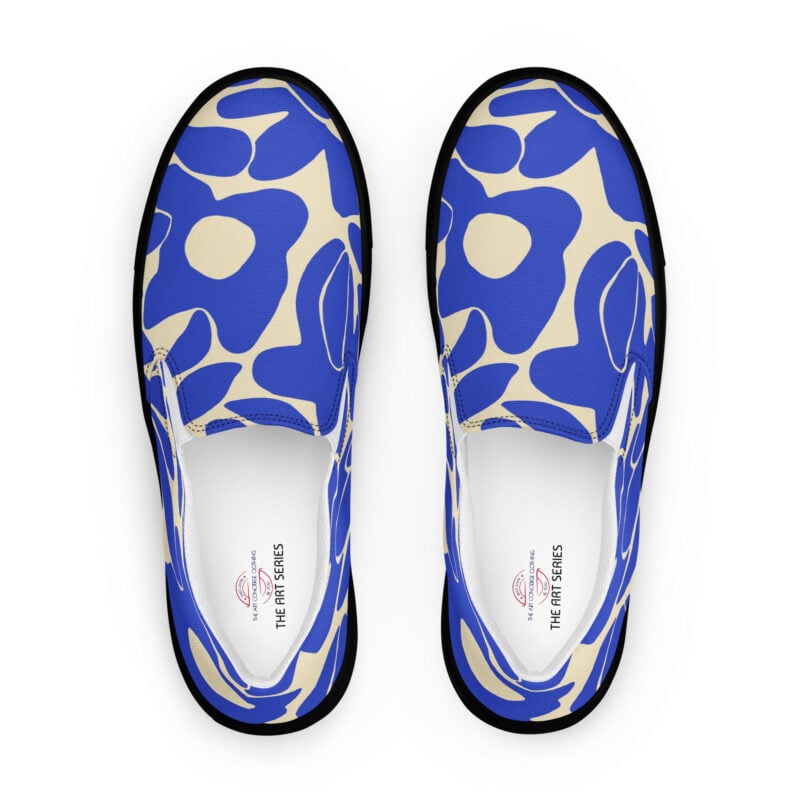 The Art Series (Ode to Matisse in Blue) Women’s Slip-on Canvas Shoes blue black front art concierge clothing jpg