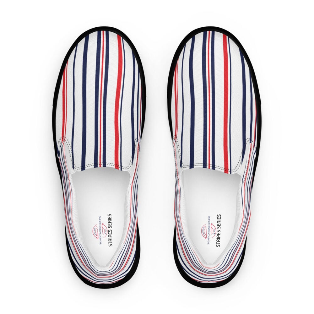 The Stripes Series (Classic Red and Blue) Women’s Slip-on Canvas Shoes blue red white black front art concierge clothing jpg