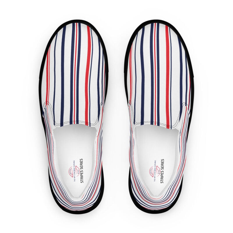 The Stripes Series (Classic Red and Blue) Women’s Slip-on Canvas Shoes blue red white black front art concierge clothing jpg