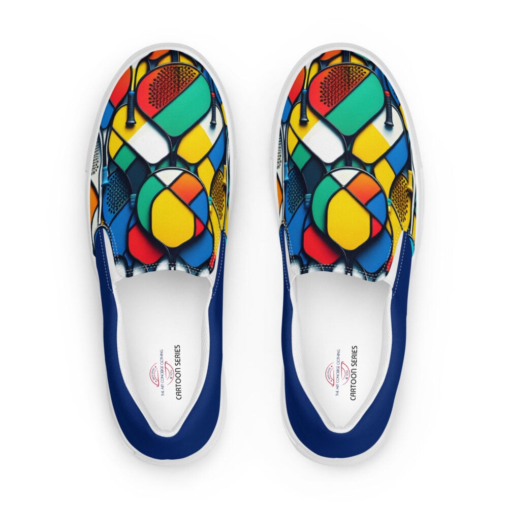 The Cartoon Series (Painted Rackets) Women’s Slip-on Deck Shoes multi-colored white front art concierge clothing jpg