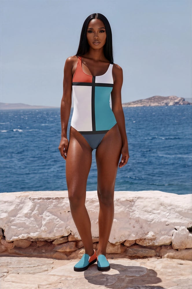 Imogen Azure Coast The Art Series (Ode to Saint Laurent) 4 one piece swimsuit canvas deck shoes blue green coral black art concierge clothing