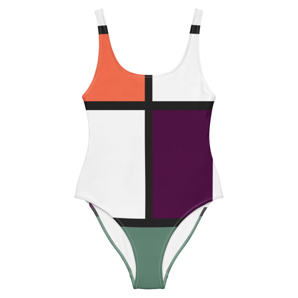 The Art Series (Ode to Saint Laurent) 3 One-Piece Swimsuit persimmon blue green black white front art concierge clothing jpg
