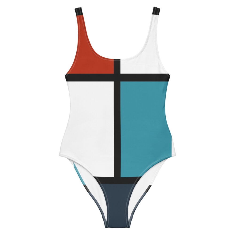 The Art Series (Ode to Saint Laurent) 4 One-Piece Swimsuit red ocean blue green black white front art concierge clothing jpg