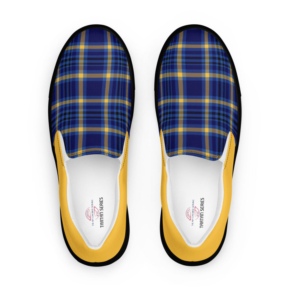 The Tartan Series (Yellow and Blue) Women’s Slip-on Canvas Shoes blue yellow black front art concierge clothing jpg