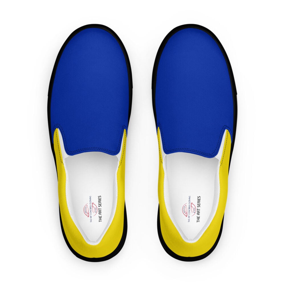 The Art Series (Ode to Saint Laurent) 2 Women’s Slip-on Canvas Shoes blue yellow black front art concierge clothing jpg
