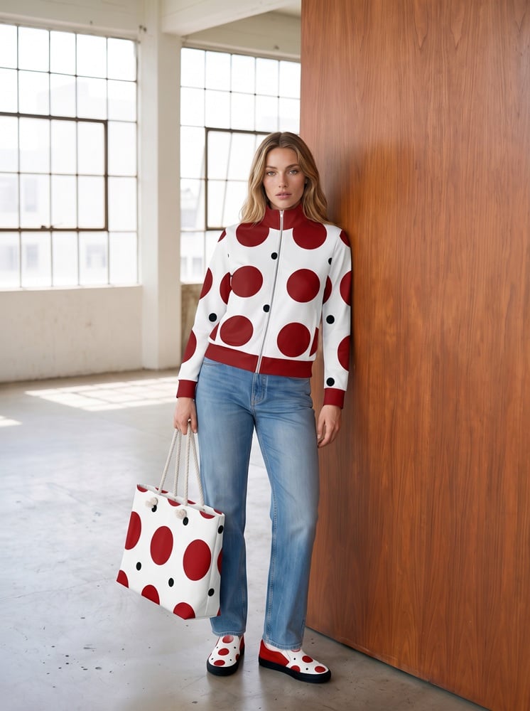 Céline Céline The Bauhaus Series (Red and Black Pocka Dots) Track Jacket jeans canvas deck shoes red black white front art concierge clothing jpg