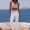 Imogen Azure Coast The Stripes Series (Classic Red and Blue) longline sports bra yoga leggings canvas deck shoes blue red white front art concierge clothing jpg