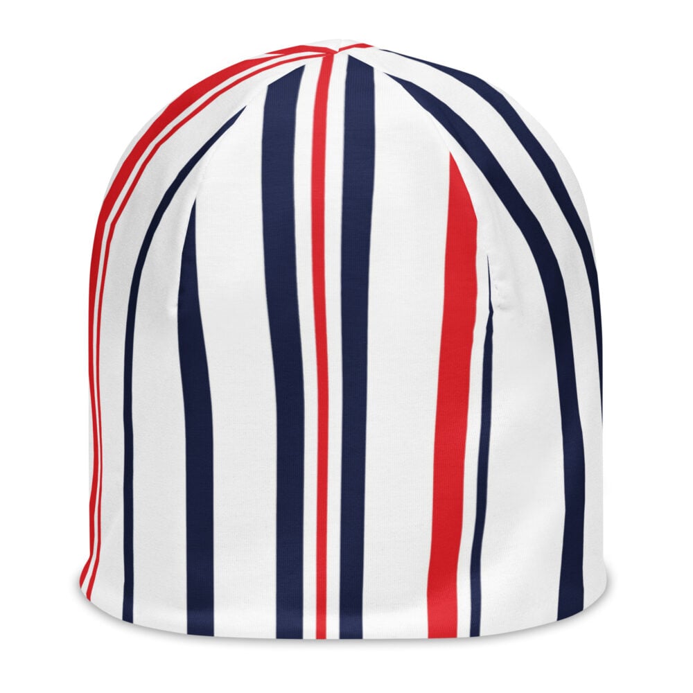 The Stripes Series (Classic Red and Blue) Beanie blue red white front art concierge clothing jpg