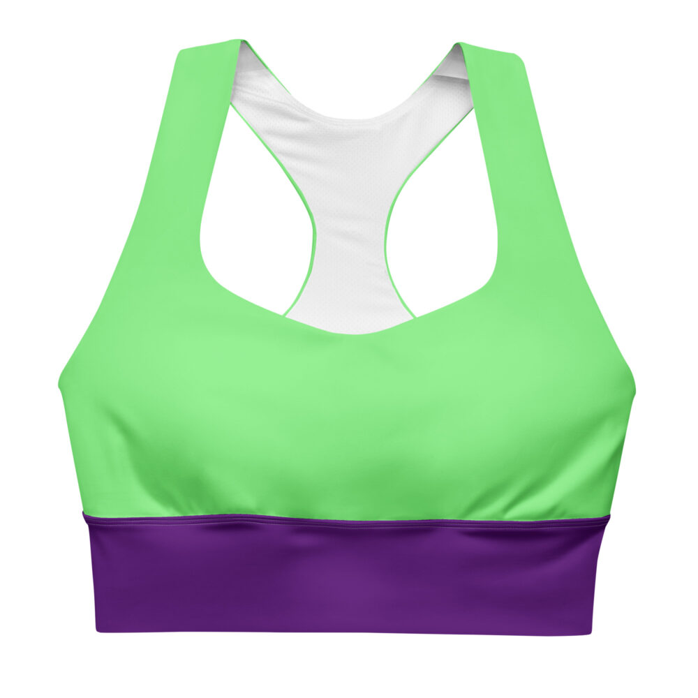 The Bauhaus Series (Royal Purple and Friends) Longline Sports Bra royal purple lime green front art concierge clothing jpg