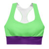 The Bauhaus Series (Royal Purple and Friends) Longline Sports Bra royal purple lime green front art concierge clothing jpg
