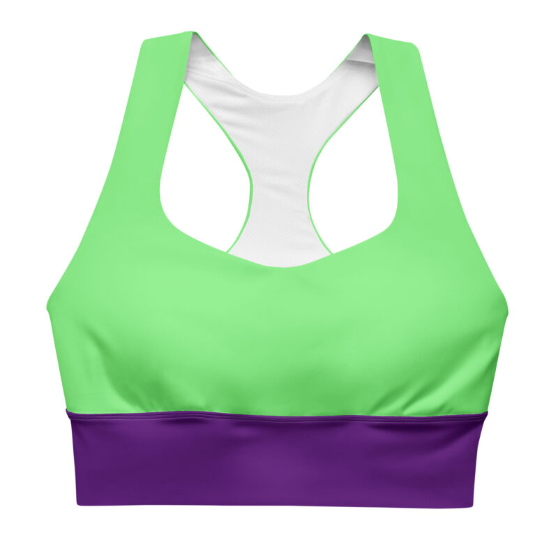 The Bauhaus Series (Royal Purple and Friends) Longline Sports Bra royal purple lime green front art concierge clothing jpg