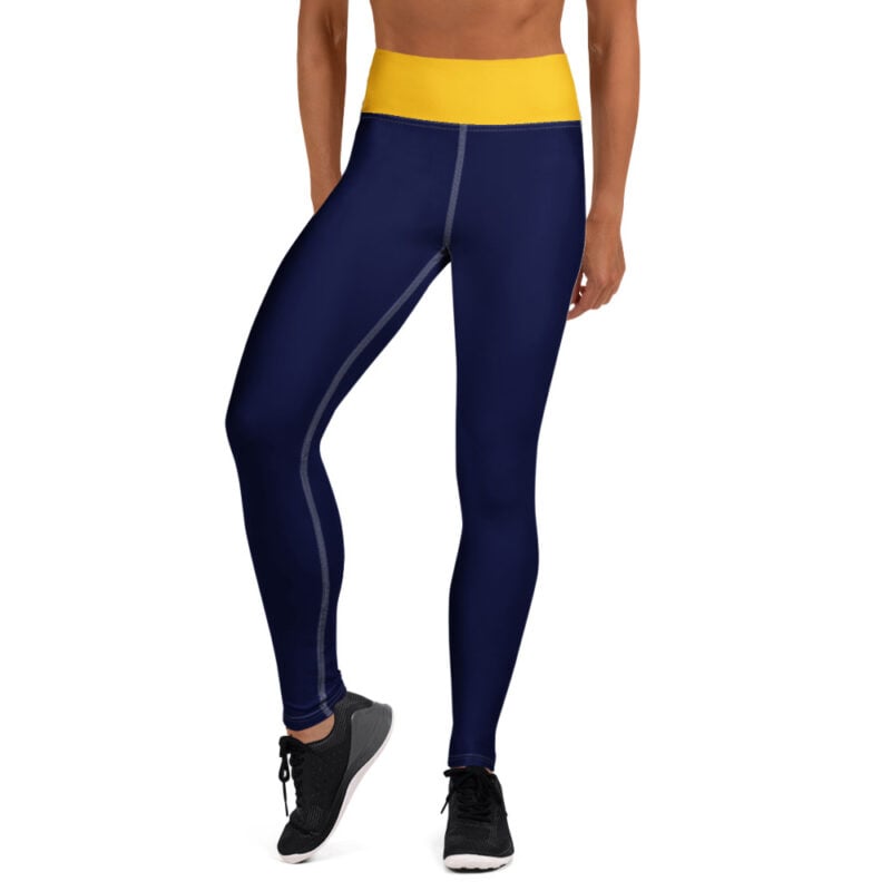 The Bauhaus Series (Chocolate and Friends) Yoga Leggings mustard yellow navy blue front art concierge clothing JPG