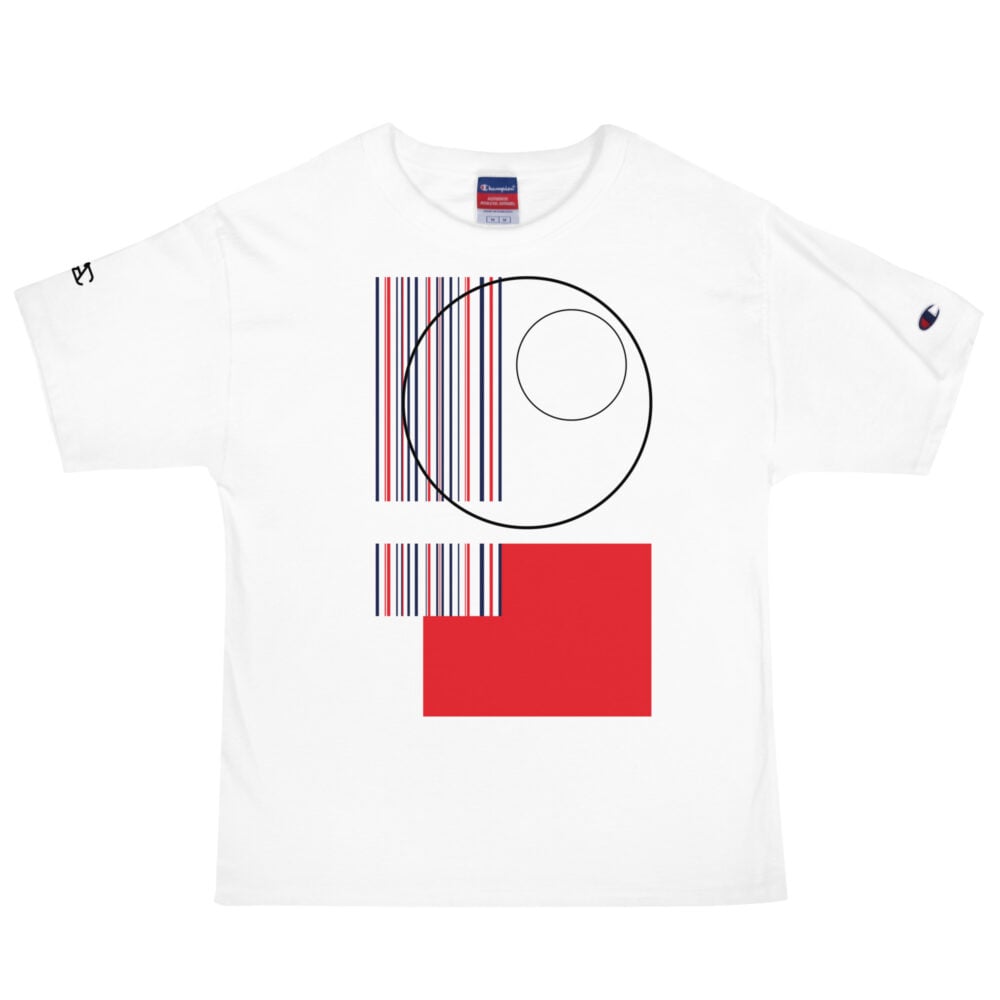 The Stripes Series (Classic Red and Blue) Champion T-Shirt red blue white front art concierge clothing jpg
