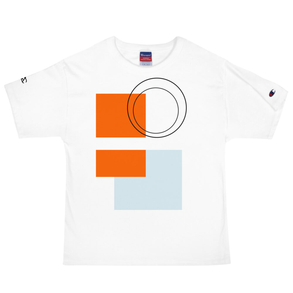 The Bauhaus Series (Ice Blue and Friends) Champion T-Shirt ice blue persimmon white front art concierge clothing jpg
