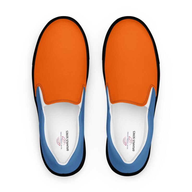 The Bauhaus Series (Persimmon and Friends) Men’s Slip-on Canvas Shoes persimmon blue black front art concierge clothing jpg