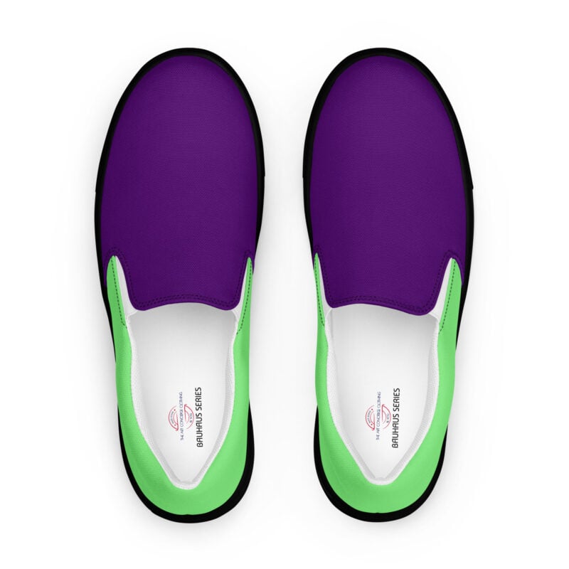 The Bauhaus Series (Royal Purple and Lime) Canvas Deck Shoes royal purple lime green front art concierge clothing JPG