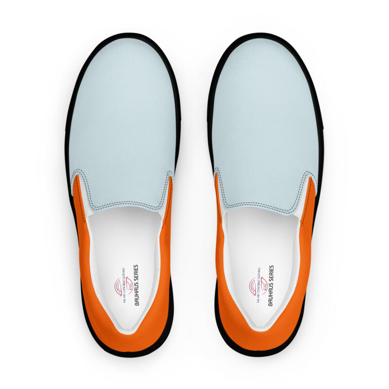The Bauhaus Series (Ice Blue and Friends) Men’s Slip-on Canvas Shoes ice blue persimmon black front art concierge clothing jpg