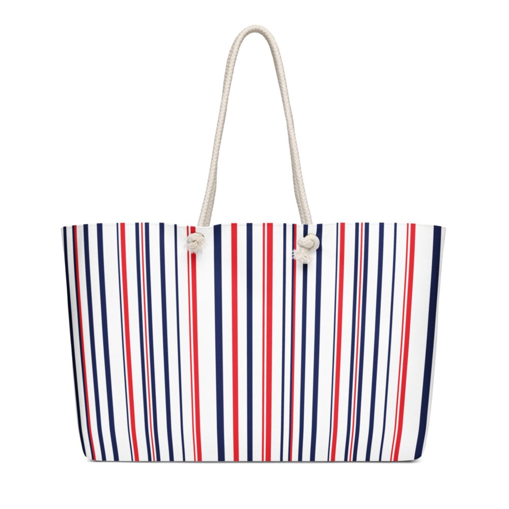 The Stripes Series (Classic Red and Blue) Oversized Weekender Bag blue red white 24x13 front art concierge clothing jpg