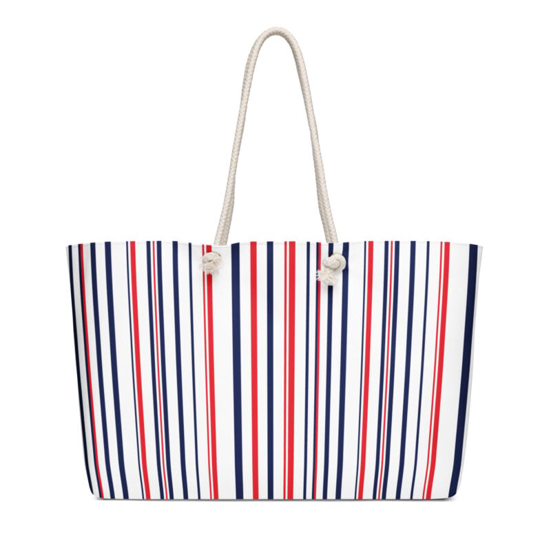 The Stripes Series (Classic Red and Blue) Oversized Weekender Bag blue red white 24x13 front art concierge clothing jpg