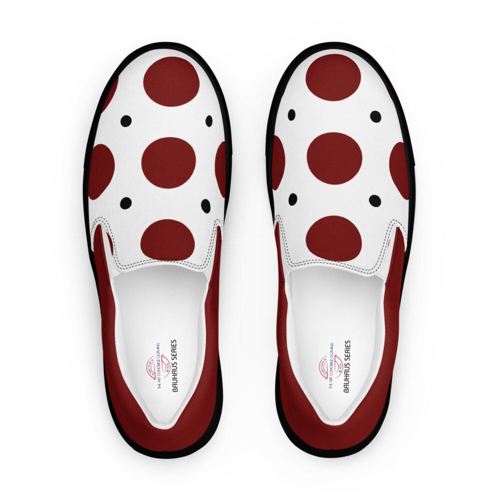 The Bauhaus Series (Red and Black Pocka Dots) Women’s Deck Shoes red white black front art concierge clothing jpg