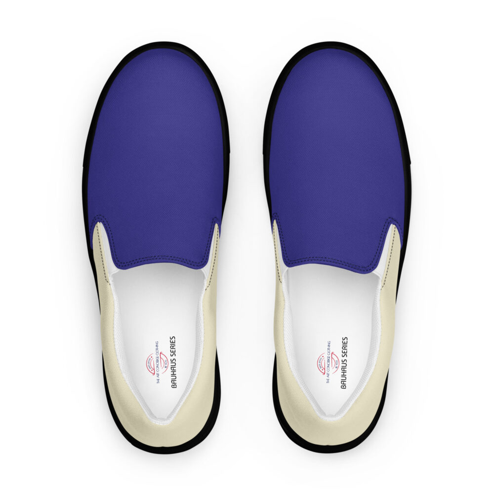 The Bauhaus Series (Cobalt and Friends) Women’s Slip-on Canvas Shoes cobalt sand black front art concierge clothing jpg