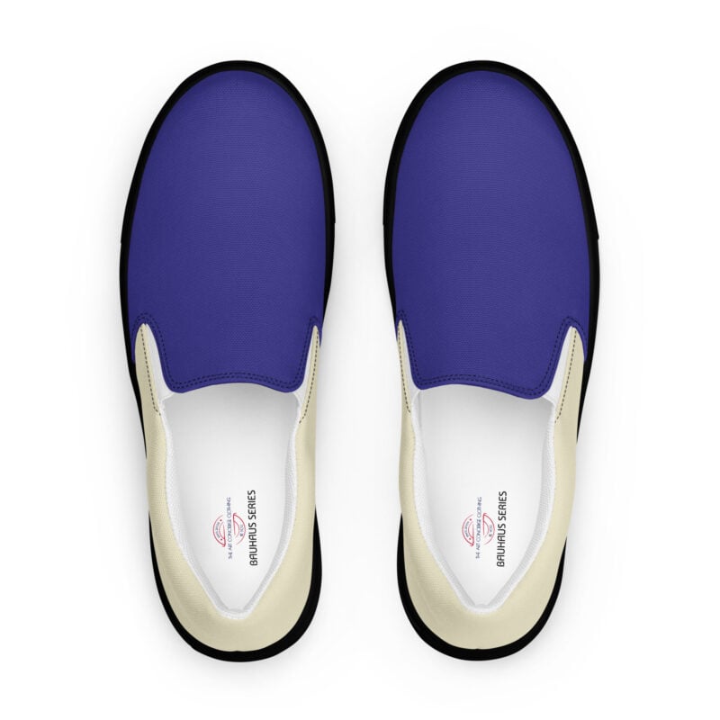 The Bauhaus Series (Cobalt and Friends) Women’s Slip-on Canvas Shoes cobalt sand black front art concierge clothing jpg