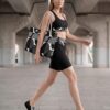 Claire The Bauhaus Series (Black Circles) Longline Sports Bra Biker Shorts Weekender Bag Canvas Deck Shoes black white front art concierge clothing jpg