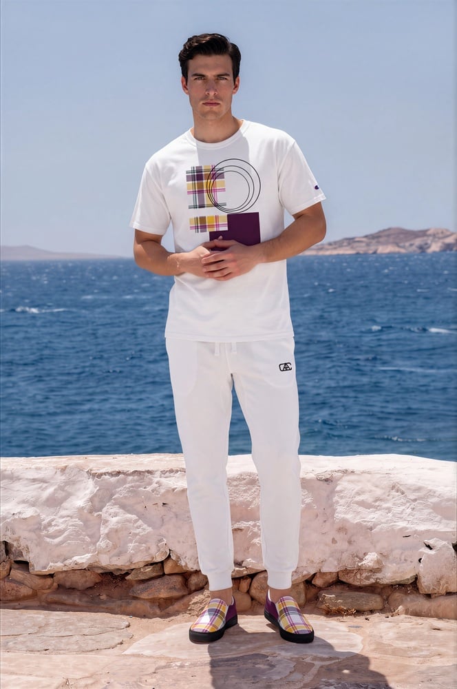 Dean Azure Coast The Tartan Series (Classic Black and Yellow) Champion T Shirt Fleece Joggers Canvas Deck Shoes black yellow white front art concierge clothing jpg