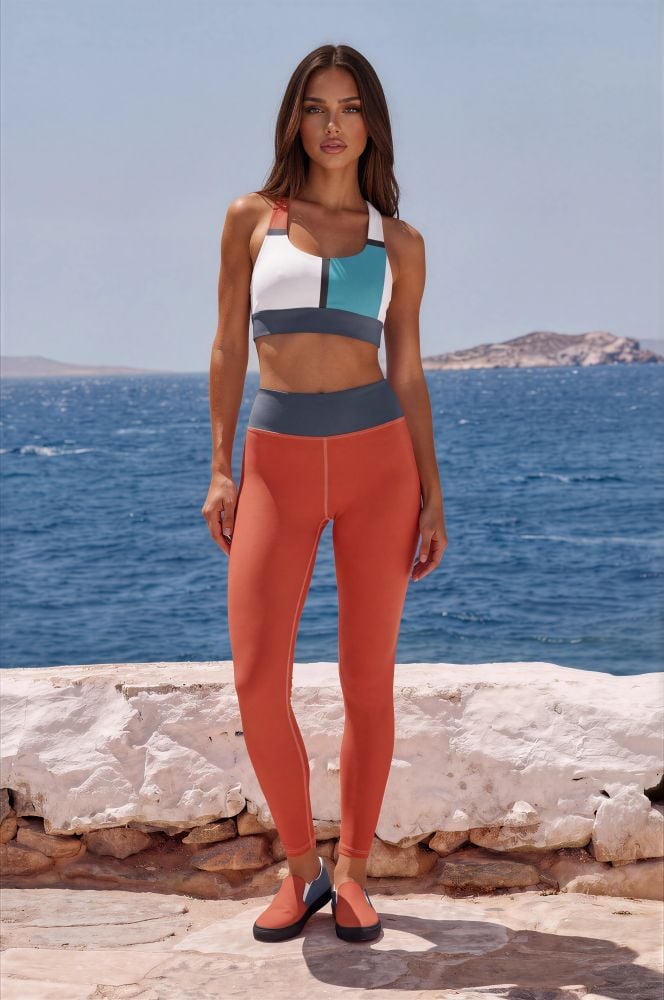 Skyler Azure Coast The Art Series (Ode to Saint Laurent) 4 Longline Sports Bra Yoga Leggings Canvas Deck Shoes persimmon red green front art concierge clothing JPG Skyler Azure Coast The Art Series (Ode to Saint Laurent) 4 Longline Sports Bra Yoga Leggings Canvas Deck Shoes persimmon red green front art concierge clothing JPG