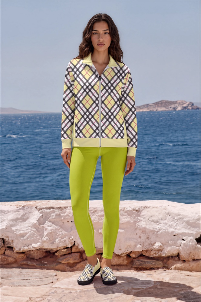 The Tartan Series (Light and Dark Mustard) Track Jacket Yoga Leggings Canvas Deck Shoe yellow mustard black front art concierge clothing JPG