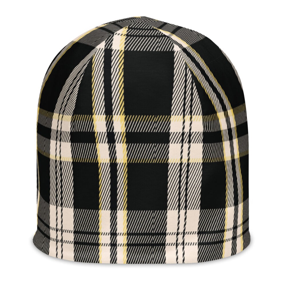 The Tartan Series (Black) Beanie black pink white front art concierge clothing jpg