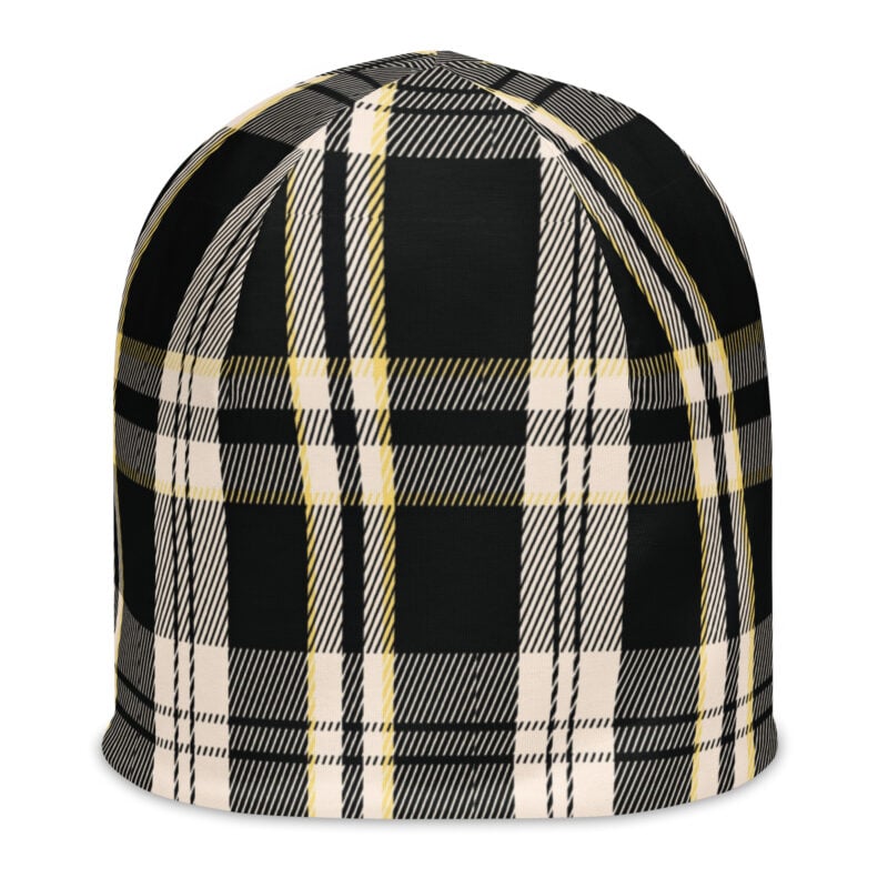 The Tartan Series (Black) Beanie black pink white front art concierge clothing jpg
