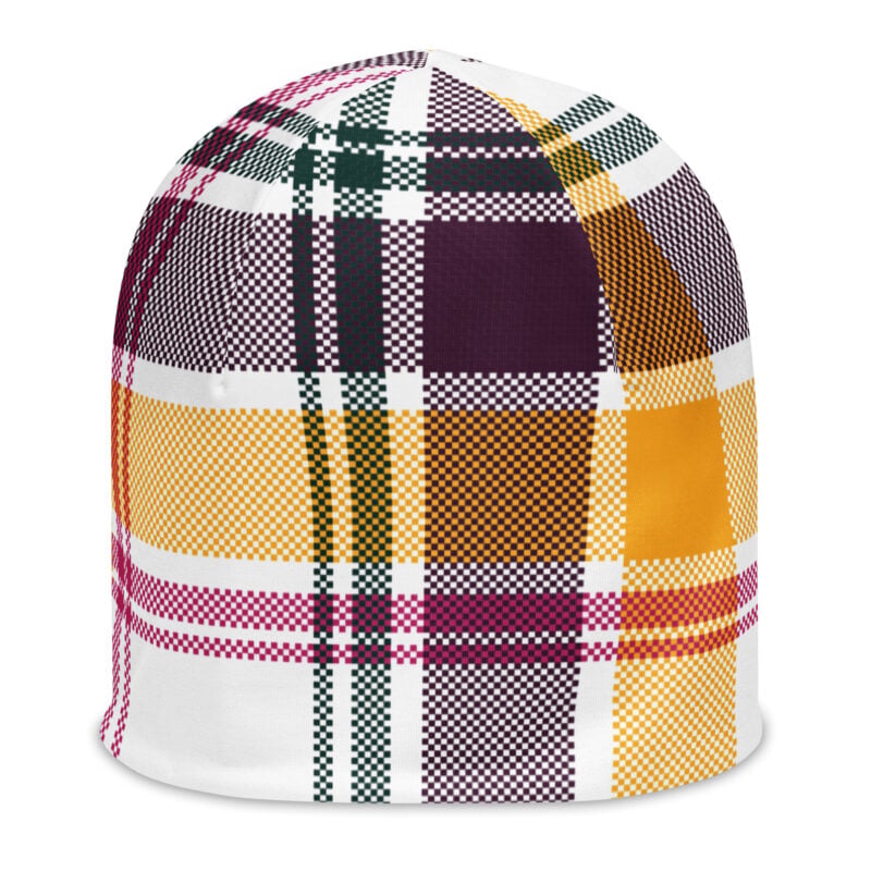 The Tartan Series (Classic Black and Yellow) Beanie black yellow white front art concierge clothing jpg