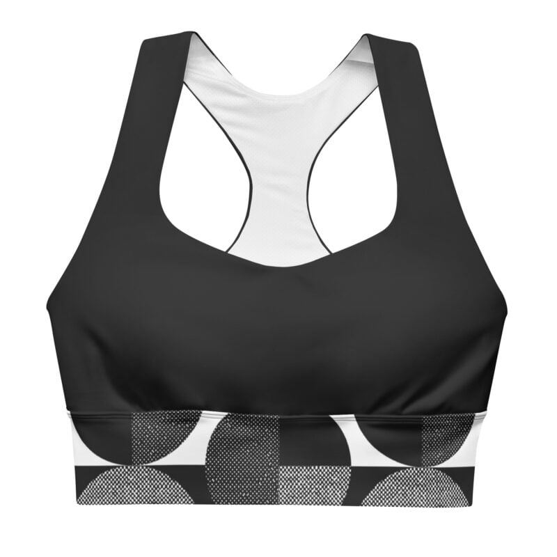 The Bauhaus Series (Black Circles) Longline Sports Bra black white front art concierge clothing jpg