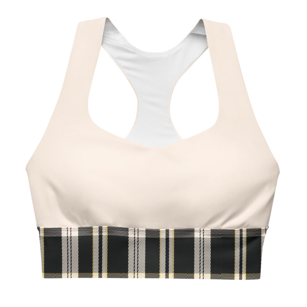 The Tartan Series (Black) Longline Sports Bra black pink white front art concierge clothing jpg