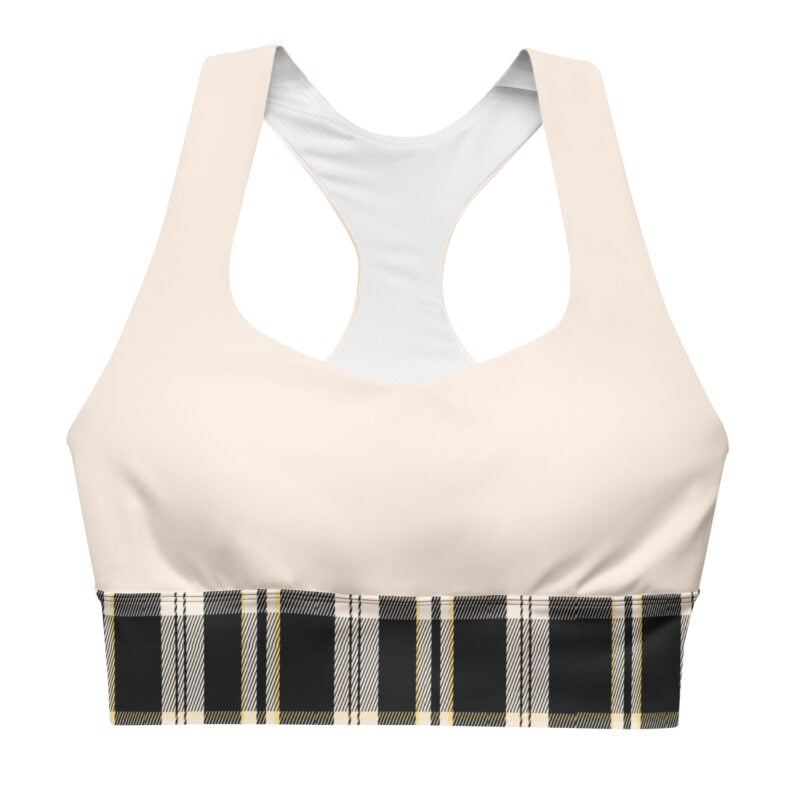The Tartan Series (Black) Longline Sports Bra black pink white front art concierge clothing jpg