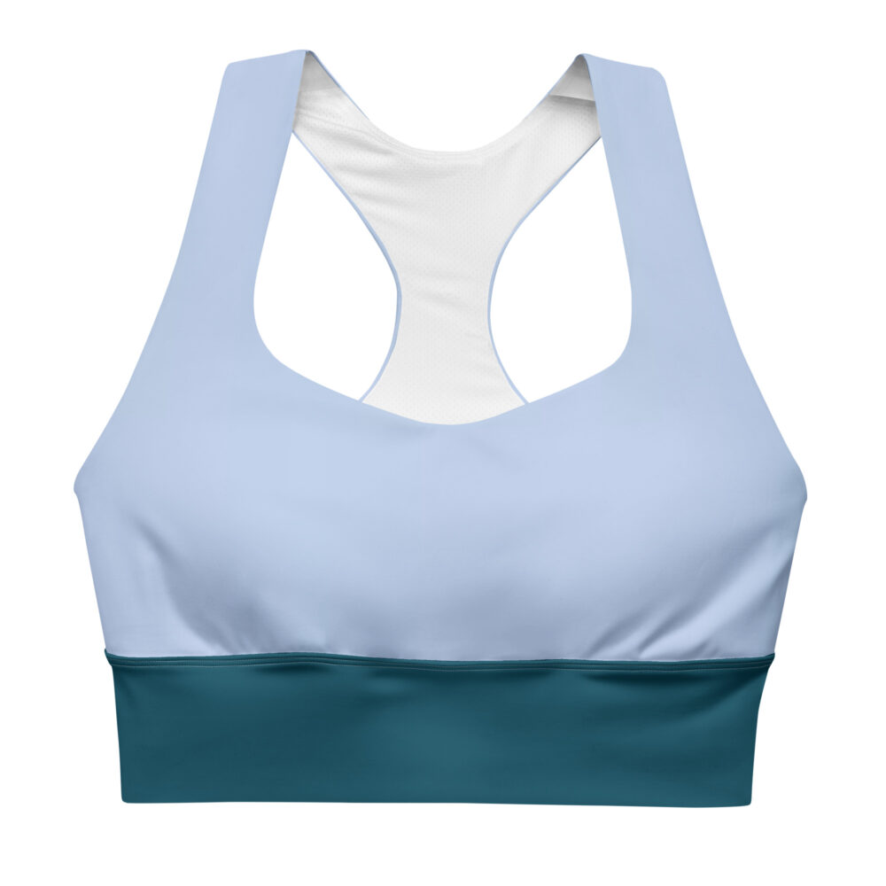 The Bauhaus Series (Grey and Teal) Longline Sports Bra grey teal white front art concierge clothing jpg