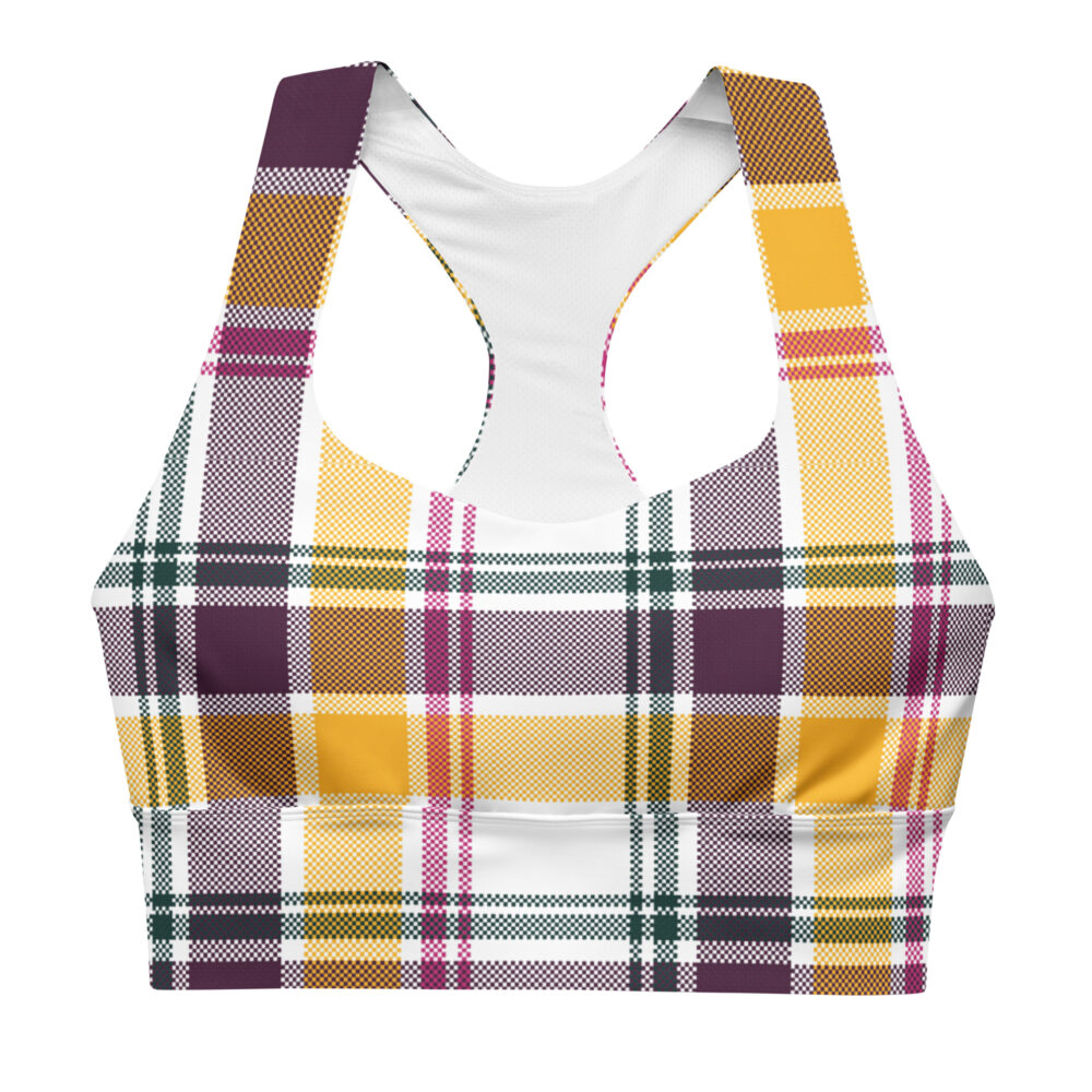 The Tartan Series (Classic Black and Yellow) Longline Sports Bra black yellow white white front art concierge clothing jpg