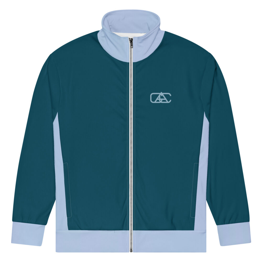 The Bauhaus Series (Grey and Teal) Track Jacket teal grey white front art concierge clothing jpg