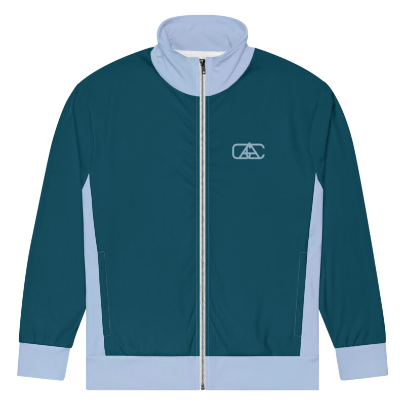 The Bauhaus Series (Grey and Teal) Track Jacket teal grey white front art concierge clothing jpg