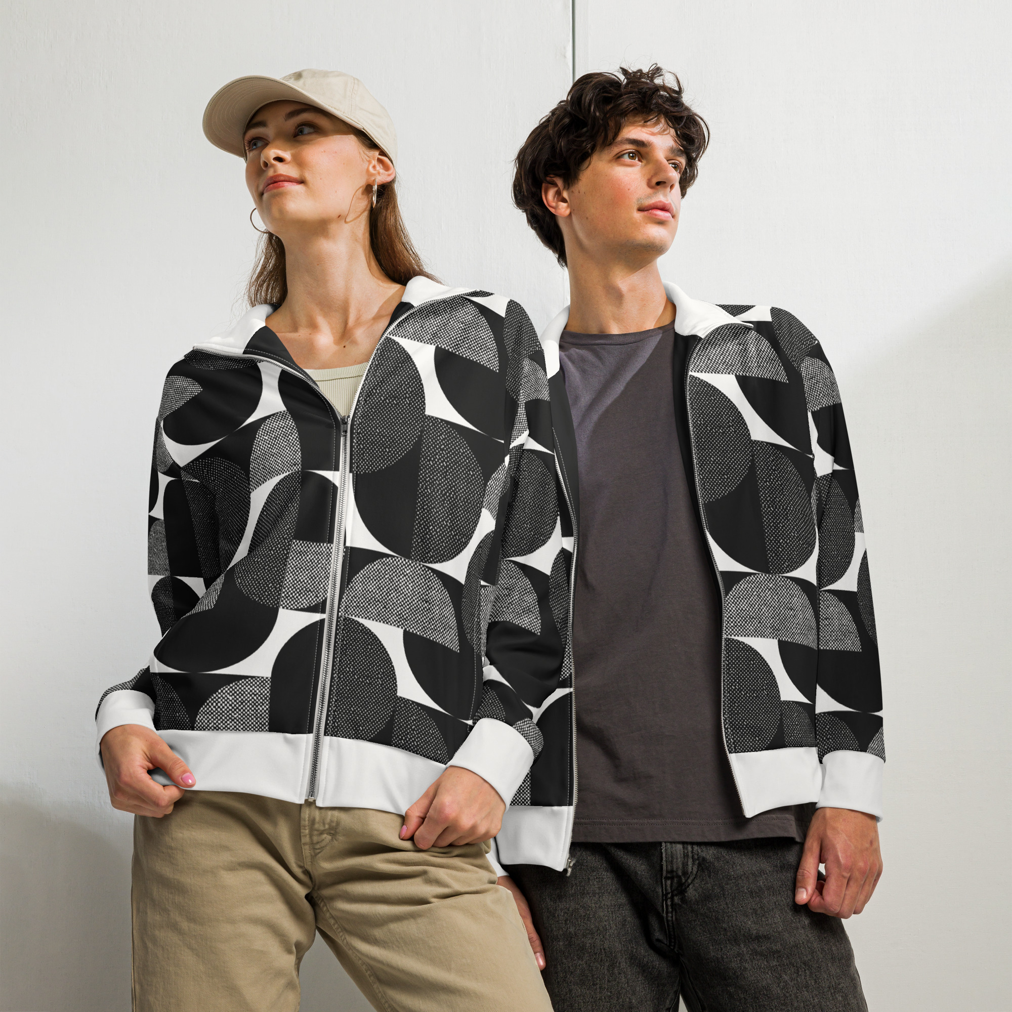 all over print recycled unisex track jacket white front 6aaee24b853ef