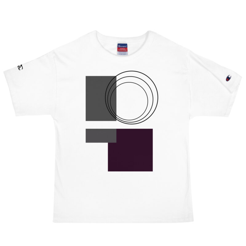 The Bauhaus Series (Plum and Grey) Champion T-Shirt plum grey white front art concierge clothing jpg