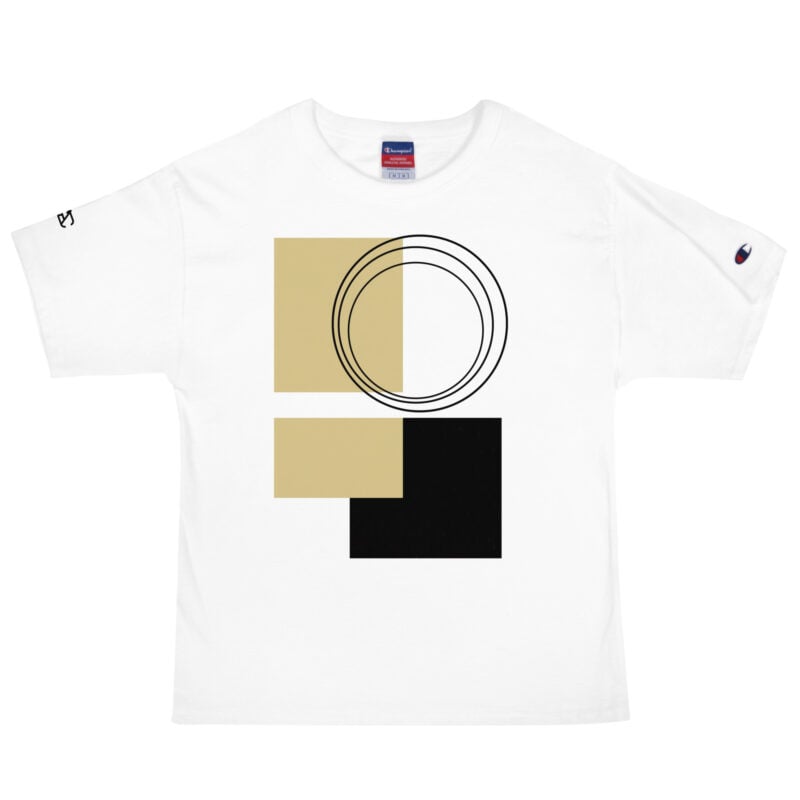 The Bauhaus Series (Khaki and Black) Champion T-Shirt khaki black white front art concierge clothing jpg