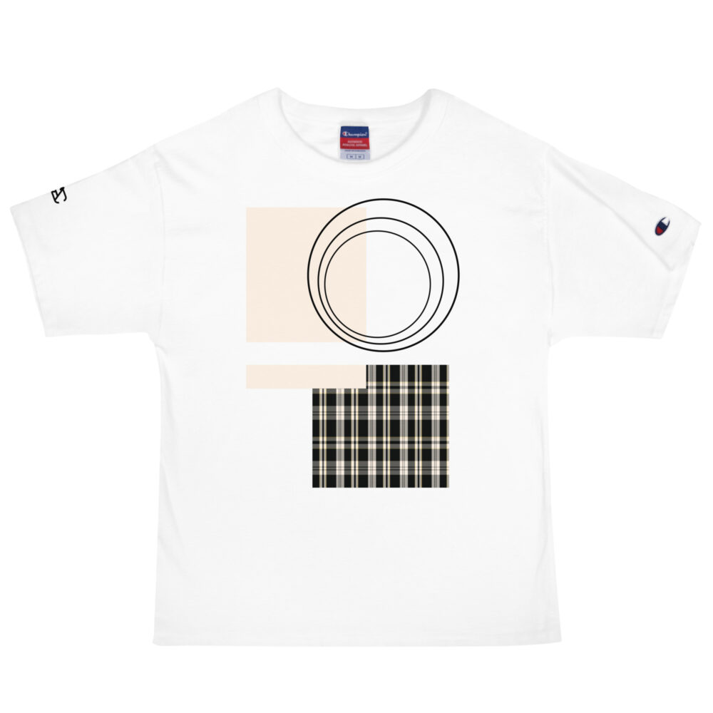 The Tartan Series (Black) Champion T-Shirt black pink white front art concierge clothing jpg