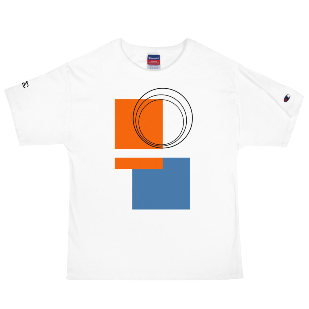 The Bauhaus Series (Persimmon and Friends) Champion T-Shirt persimmon blue black white front art concierge clothing jpg