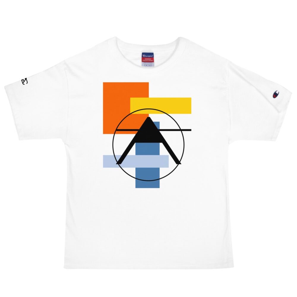 The Art Series (Abstract A) Champion T-Shirt persimmon gold blue black white front art concierge clothing jpg