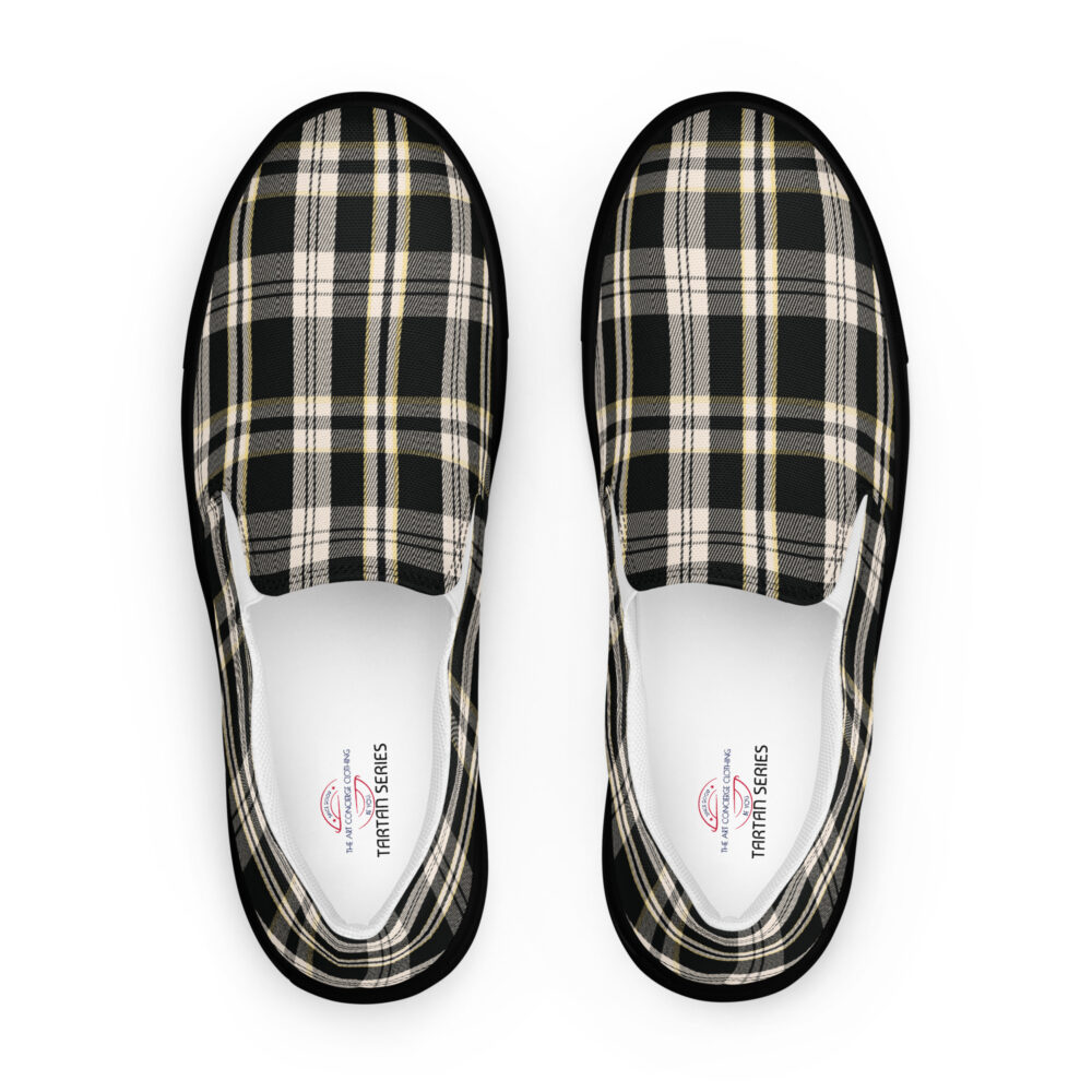 The Tartan Series (Black) Men’s Canvas Deck Shoes black pink front art concierge clothing jpg