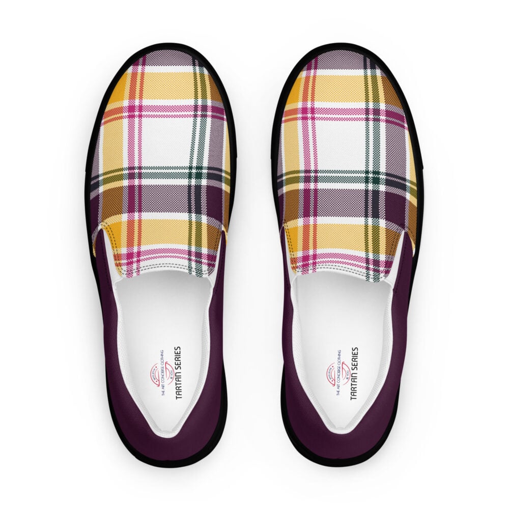The Tartan Series (Classic Black and Yellow) Men’s Slip-on Canvas Shoes yellow white black front art concierge clothing jpg