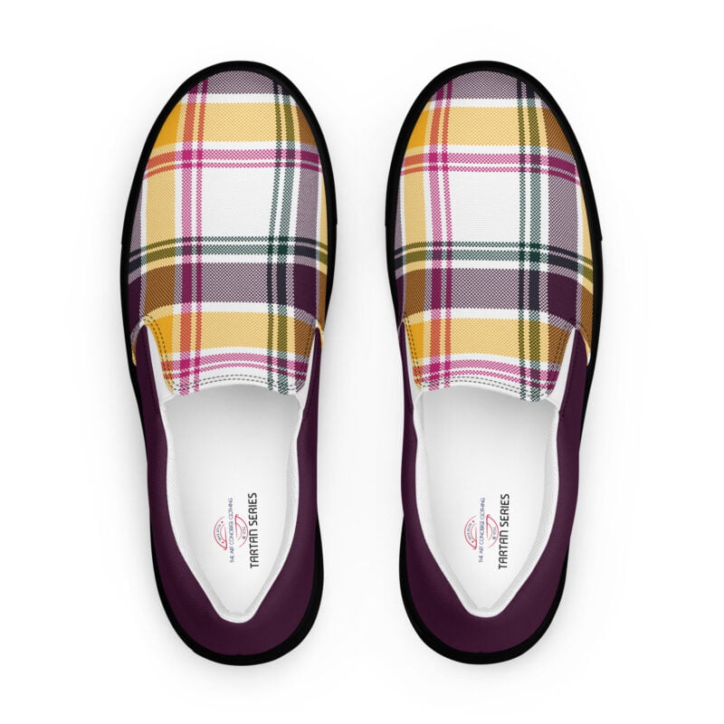 The Tartan Series (Classic Black and Yellow) Men’s Slip-on Canvas Shoes yellow white black front art concierge clothing jpg