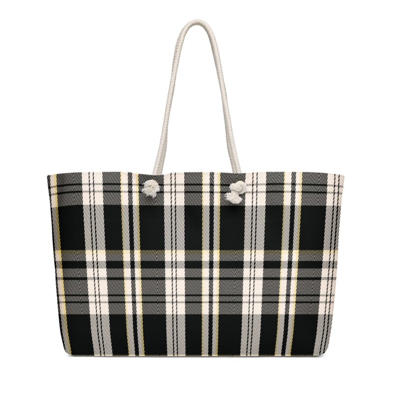 The Tartan Series (Black) Weekender Bag black pink white 24x13 front art concierge clothing jpg